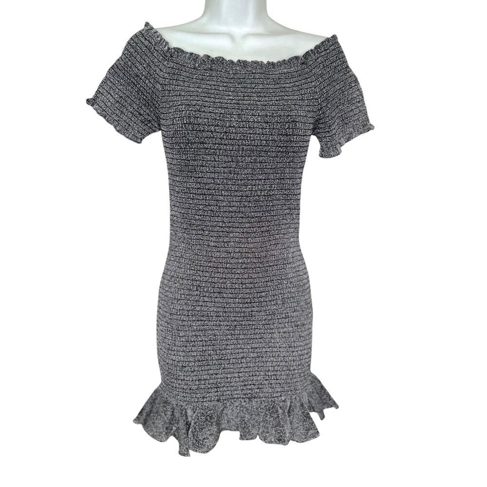 Olivaceous Black Silver Metallic Ruffle Hem Bodycon Mini Cocktail Dress